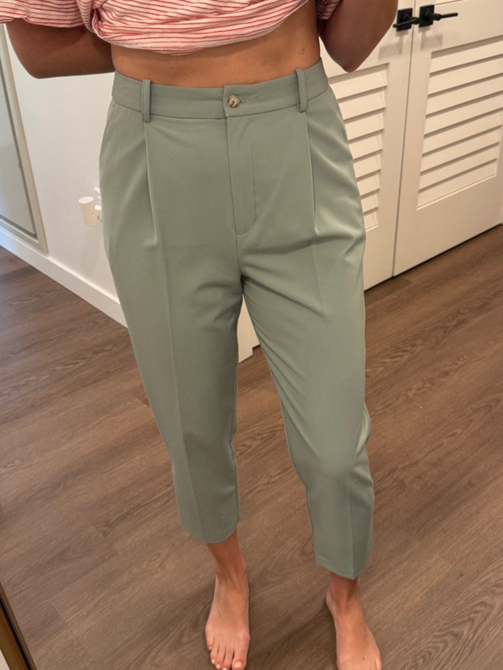 Topshop Tailored Sage Green Cropped Trousers - Women